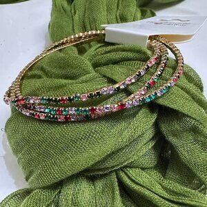 Gold Tone Rhinestone Bangle Bracelets Set Of 3 Multicolor